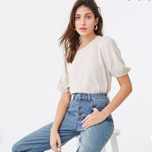 F21 Linen Boxy Top Oatmeal